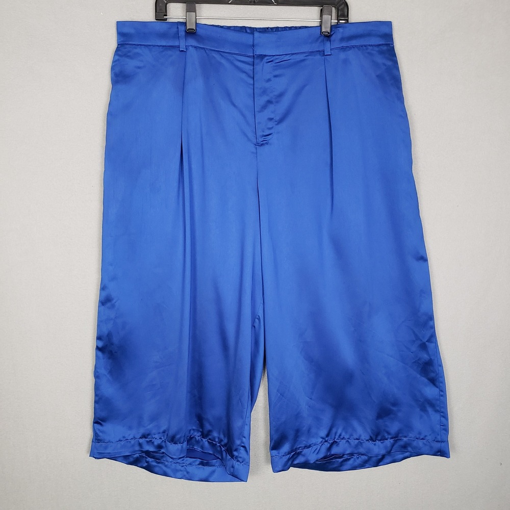 Eloquii Wide Leg Capri Pants Cobalt Blue Satin Cropped Trouser Plus Size 18